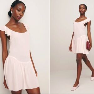 Reformation “Maire” Shift Ruffle Short Sleeve Scoop Neck Cream Mini Dress XS